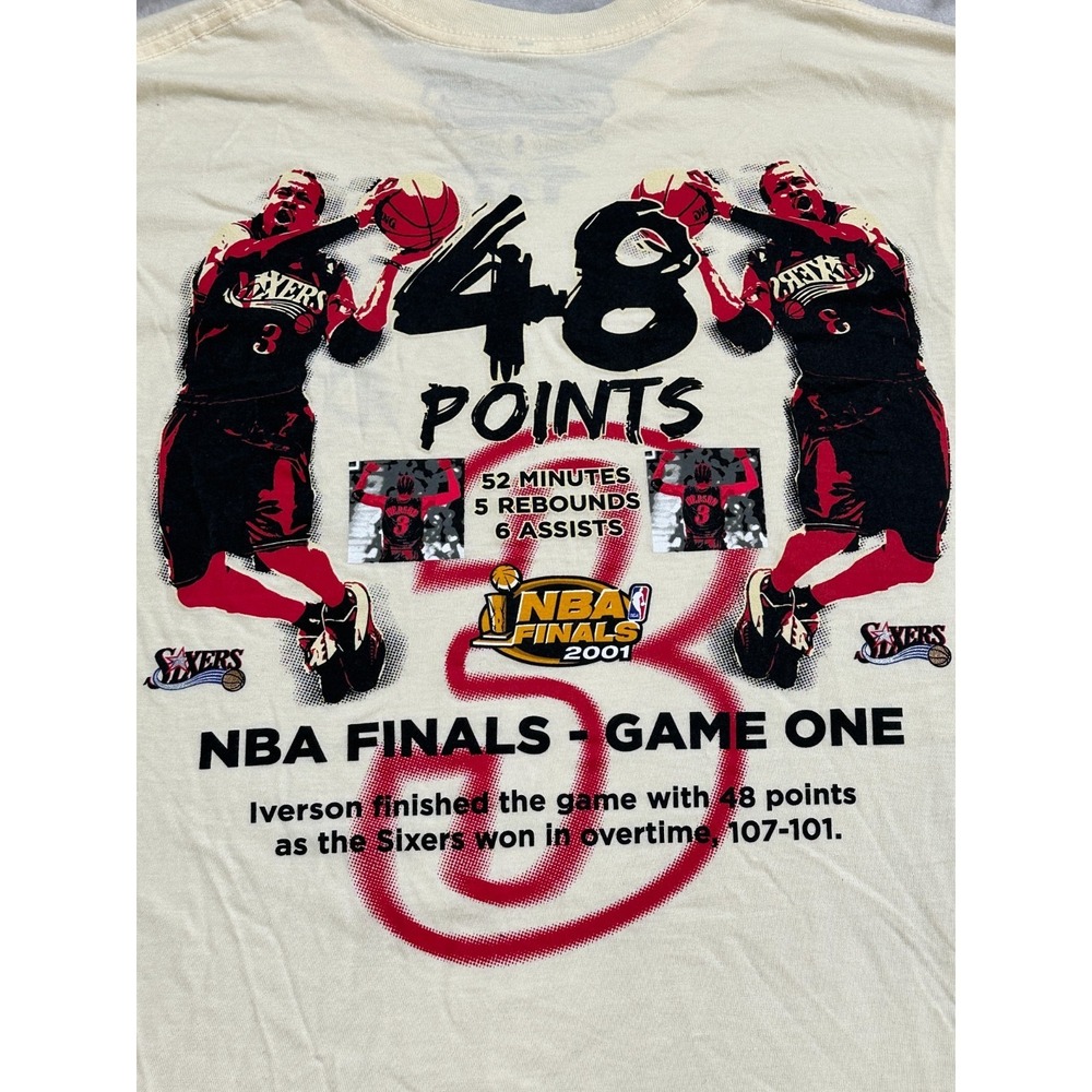 Allen Iverson Philadelphia 76ers T-Shirt Mens Size Small Cream 2001 Finals NWOT - Picture 6 of 9